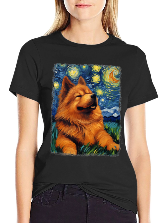 Starry Night Chow Chow T-Shirt - Artistic Dog Tee