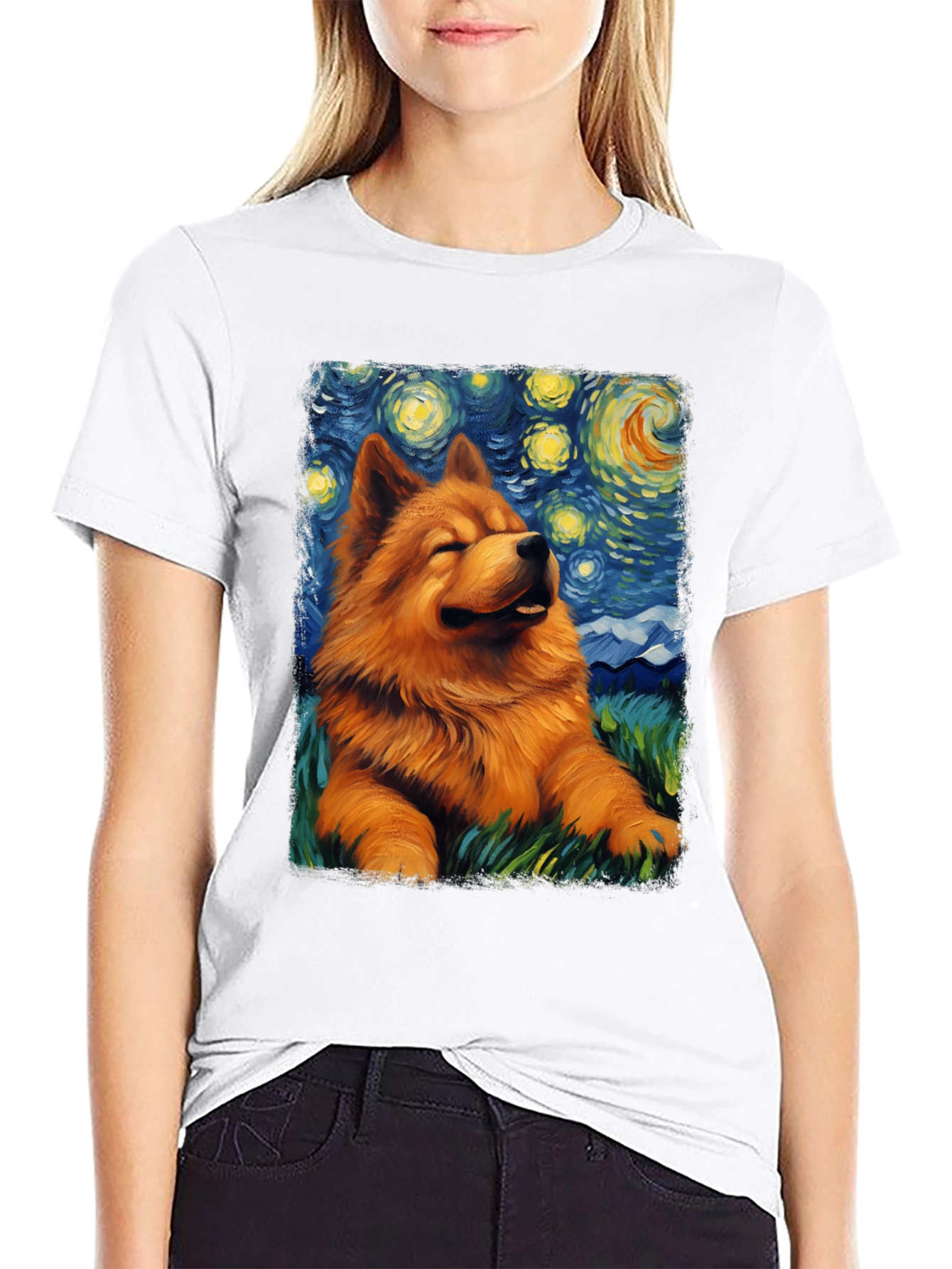 Starry Night Chow Chow T-Shirt - Artistic Dog Tee