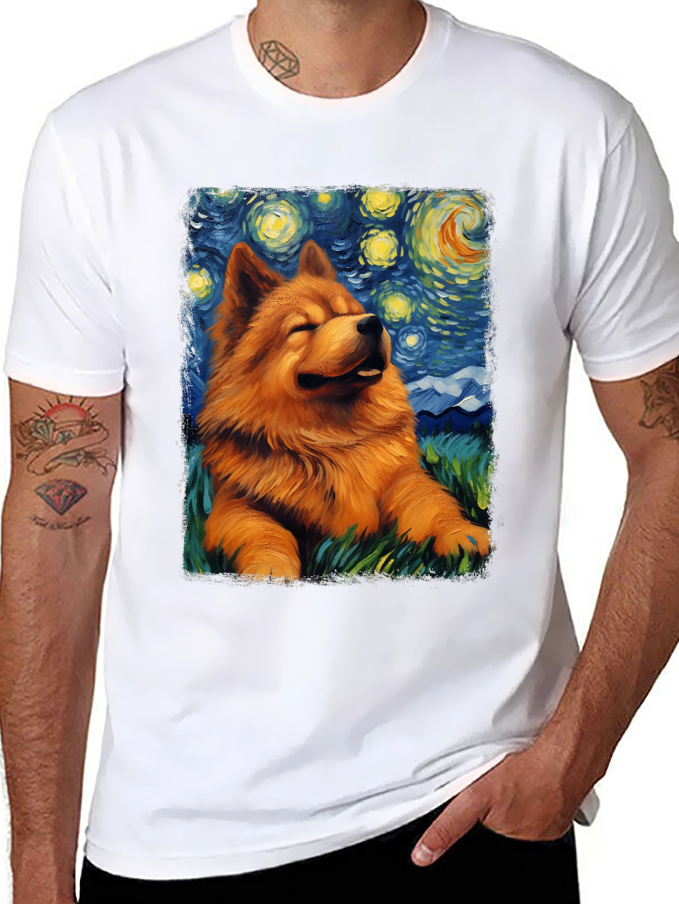 Starry Night Chow Chow T-Shirt - Artistic Dog Tee