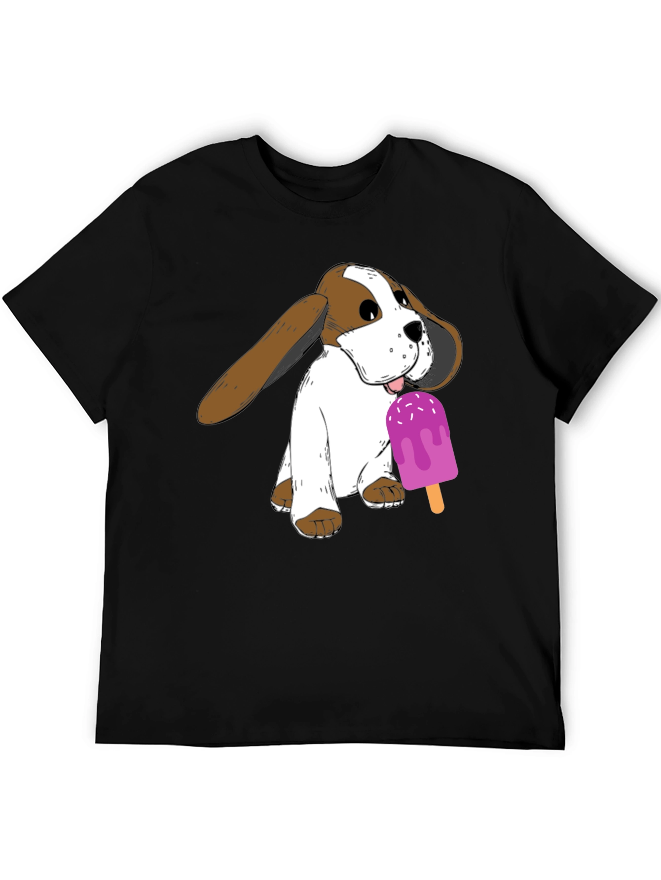 Dog with Popsicle Graphic T-Shirt - Black