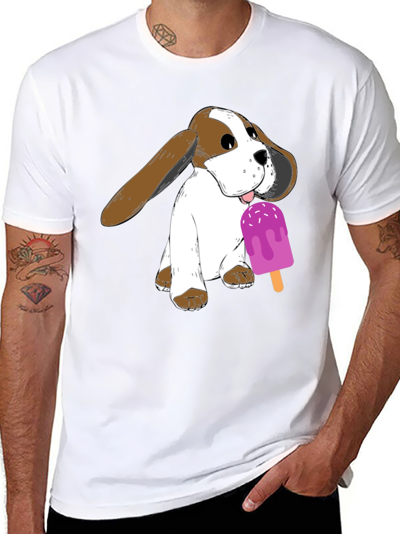 Dog with Popsicle Graphic T-Shirt - Black