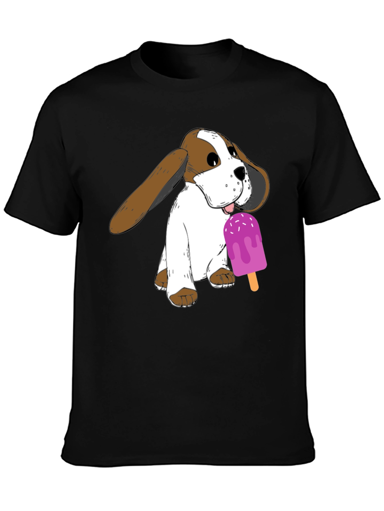 Dog with Popsicle Graphic T-Shirt - Black