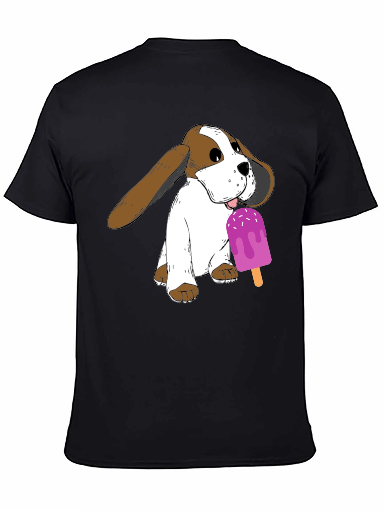 Dog with Popsicle Graphic T-Shirt - Black