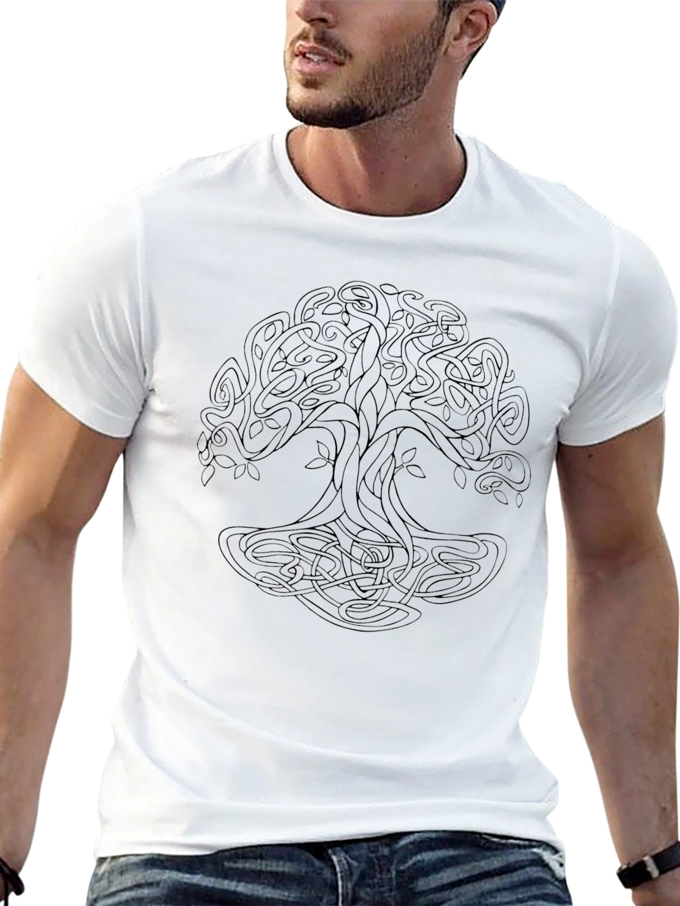 Mens Black T-Shirt with Celtic Tree of Life Design
