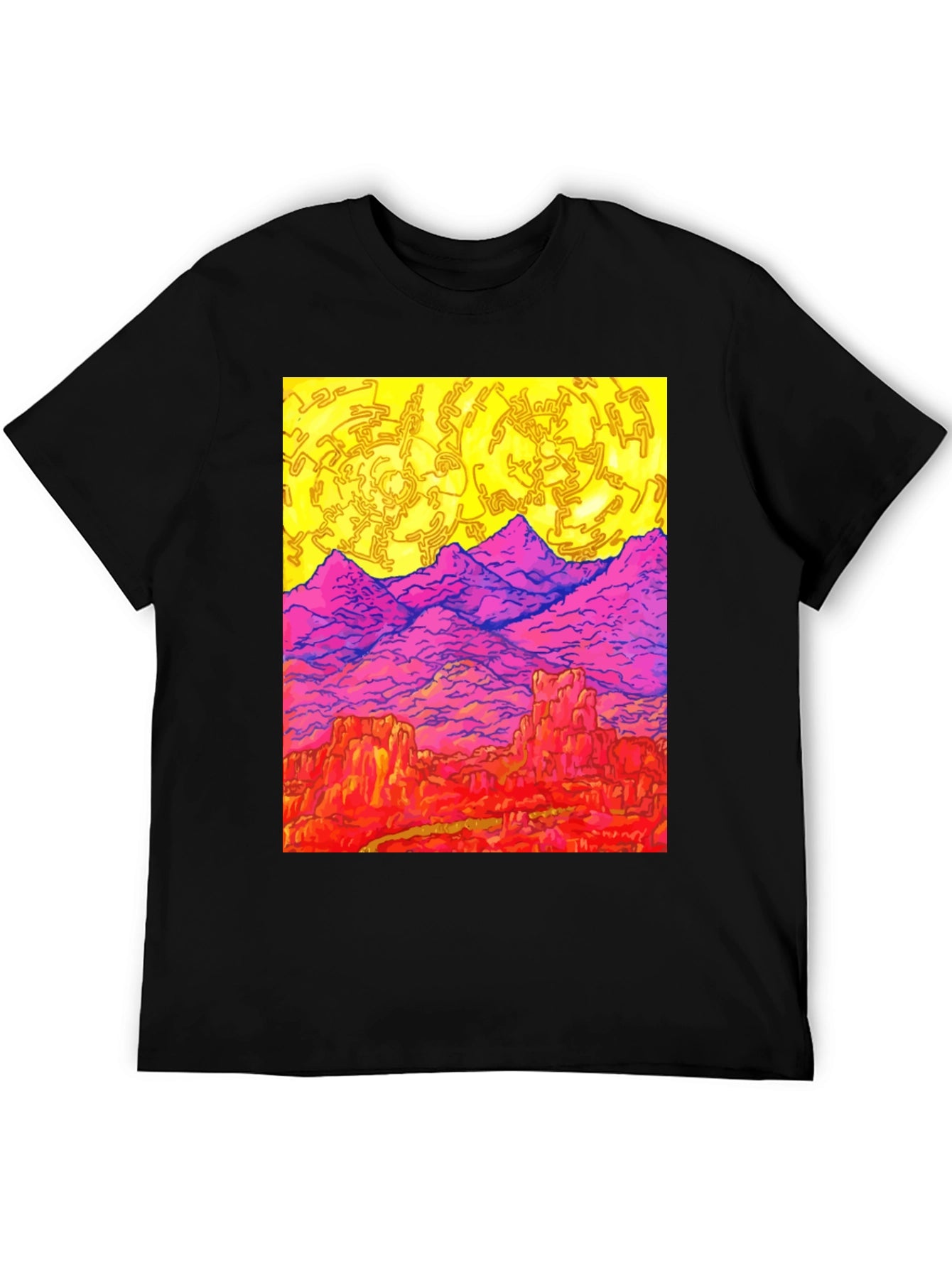 Vibrant Desert Landscape Graphic Tee - Black