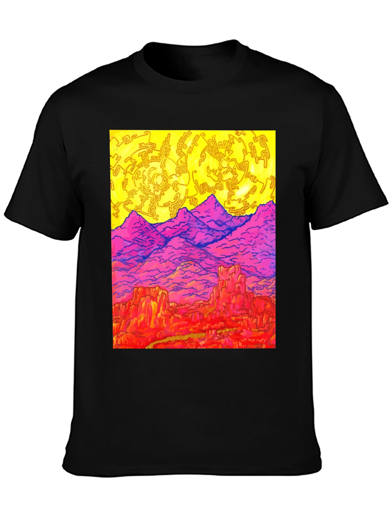 Vibrant Desert Landscape Graphic Tee - Black