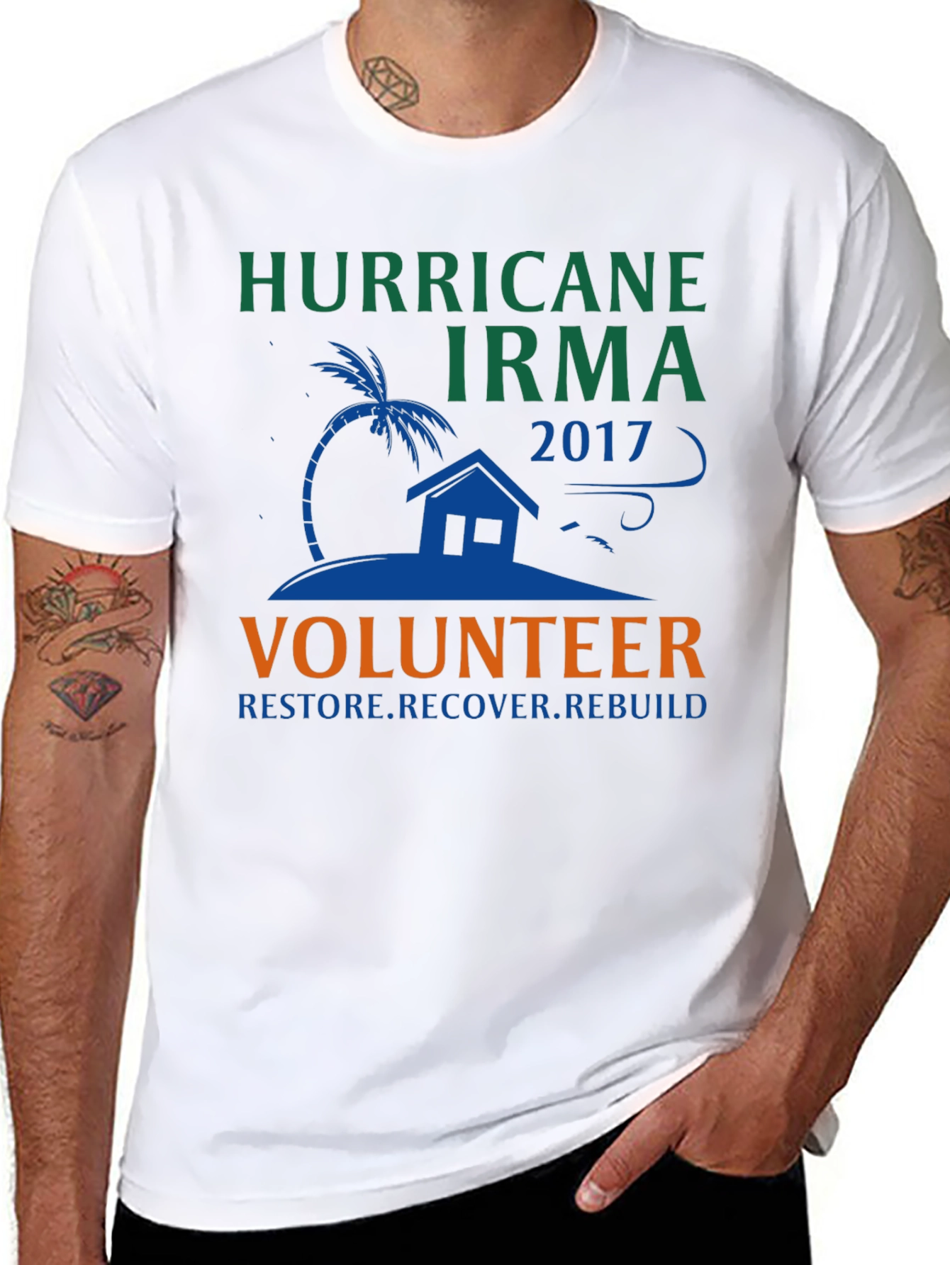 Hurricane Irma Volunteer T-Shirt: Restore Recover Rebuild