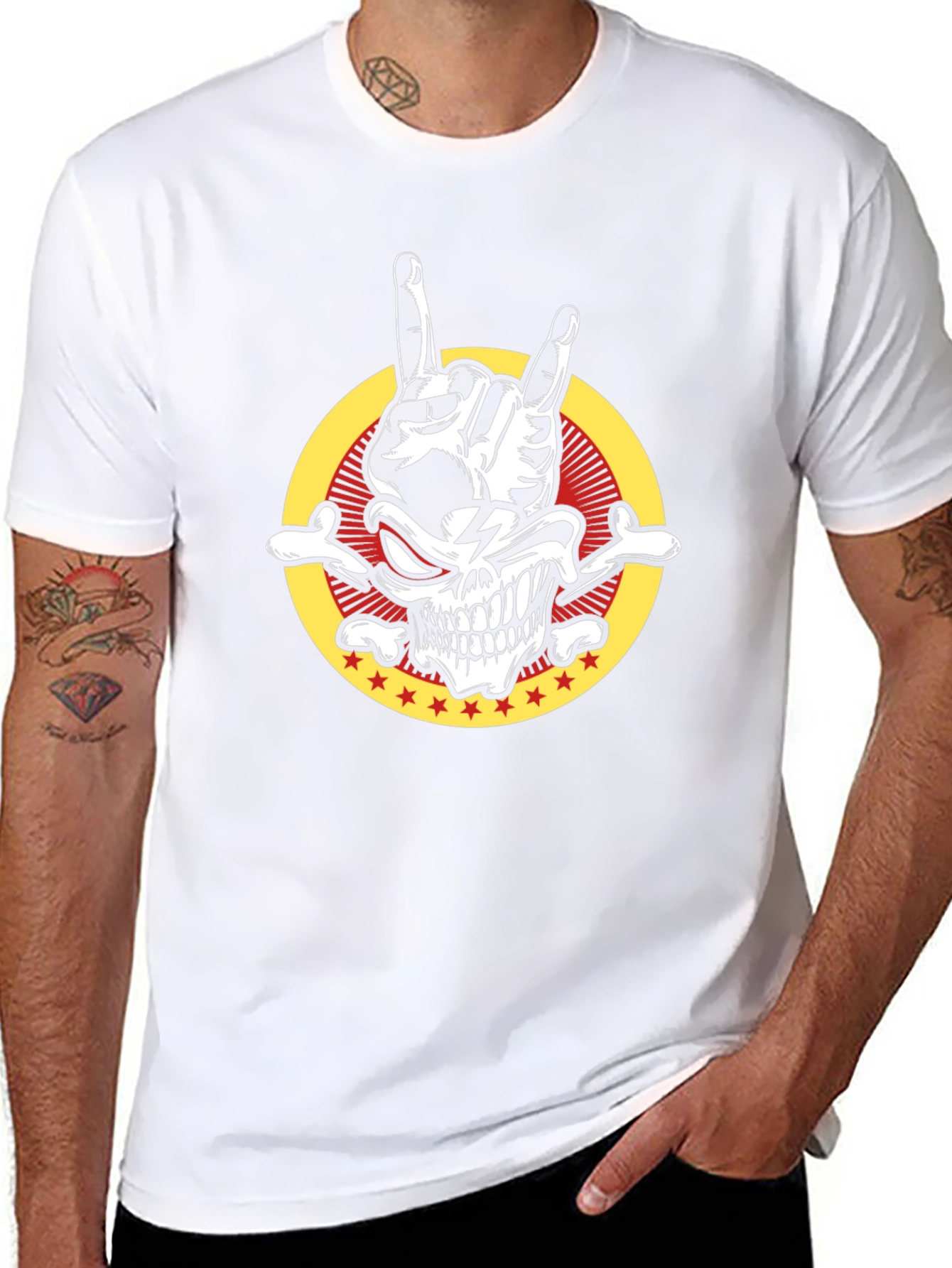 Rock On Skull Graphic Tee - Mens Black T-Shirt