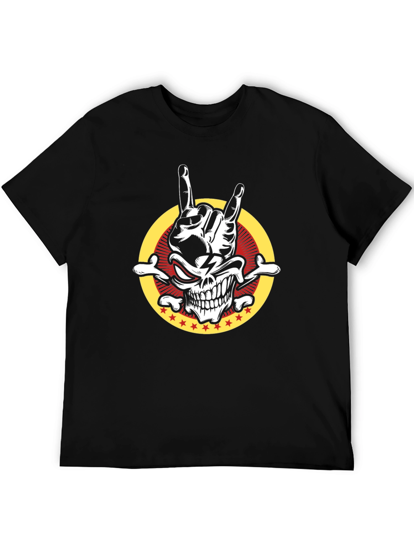 Rock On Skull Graphic Tee - Mens Black T-Shirt