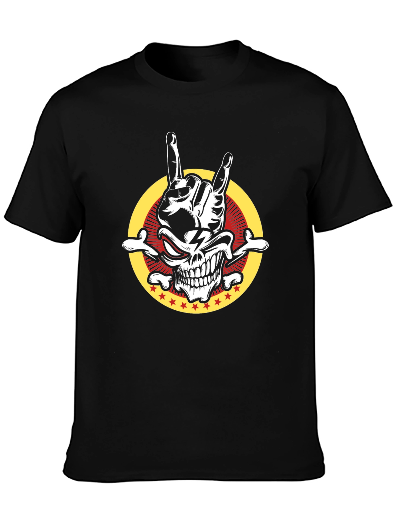 Rock On Skull Graphic Tee - Mens Black T-Shirt
