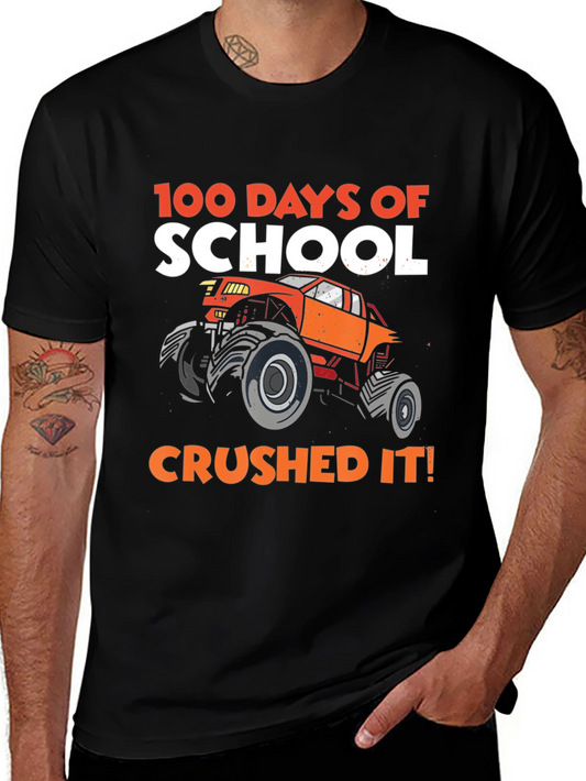 100 Days of School Crushed It! Monster Truck Black T-Shirt
