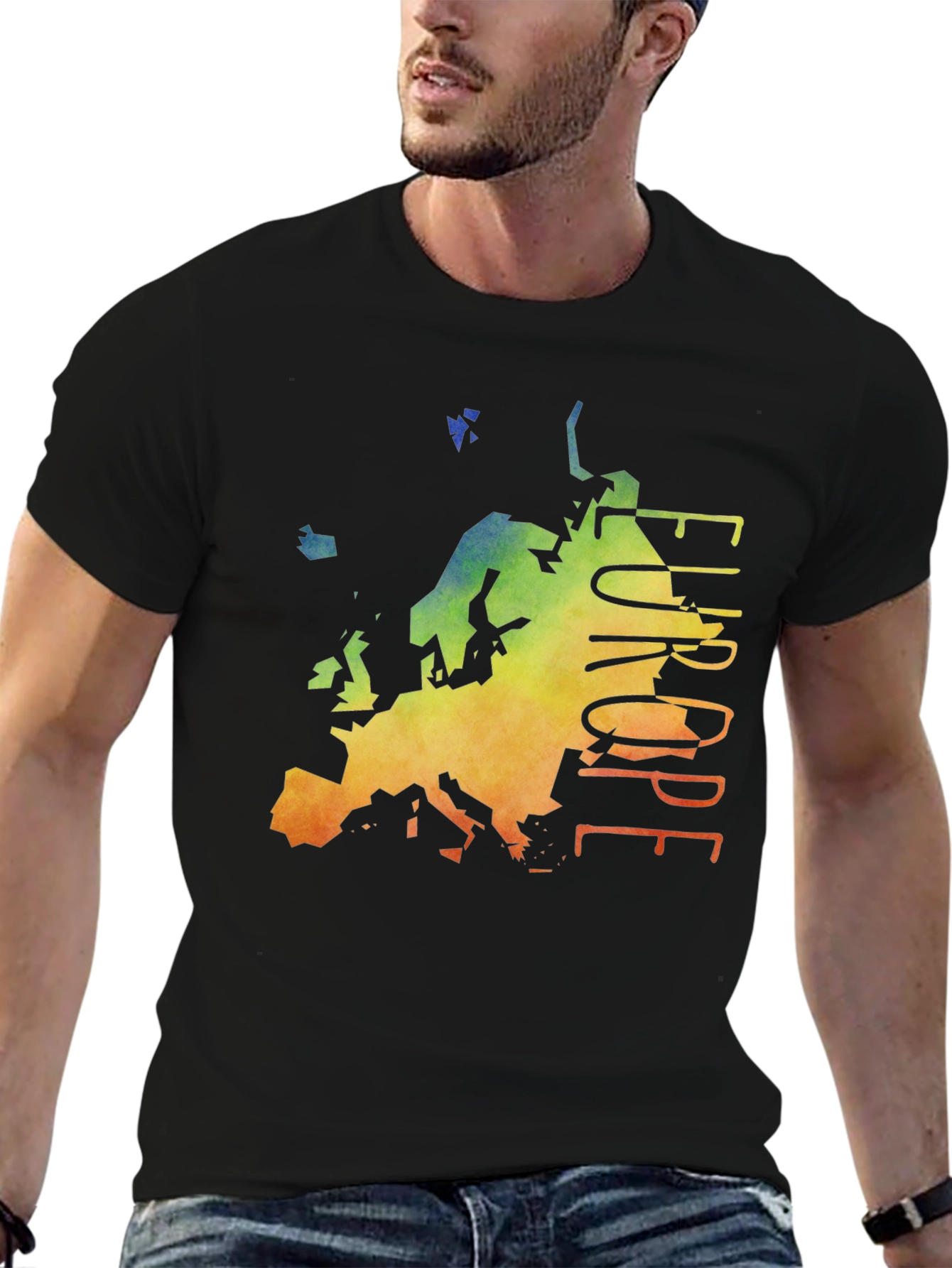 Europe Map T-Shirt - Mens Black Graphic Tee