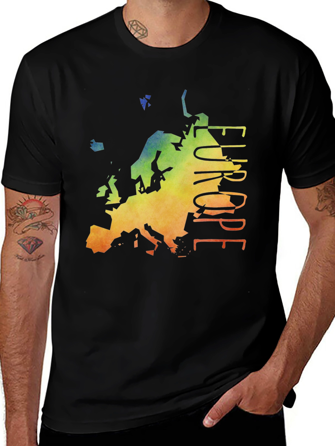 Europe Map T-Shirt - Mens Black Graphic Tee