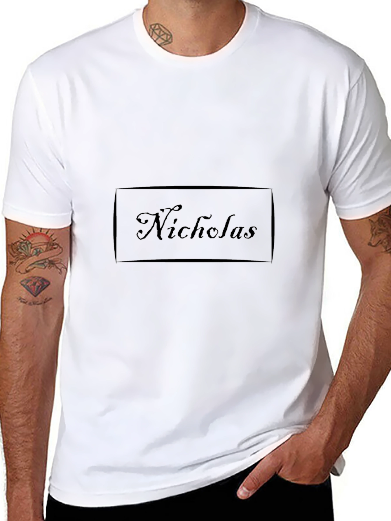 Stylish Black Tee - Nicholas Text Design
