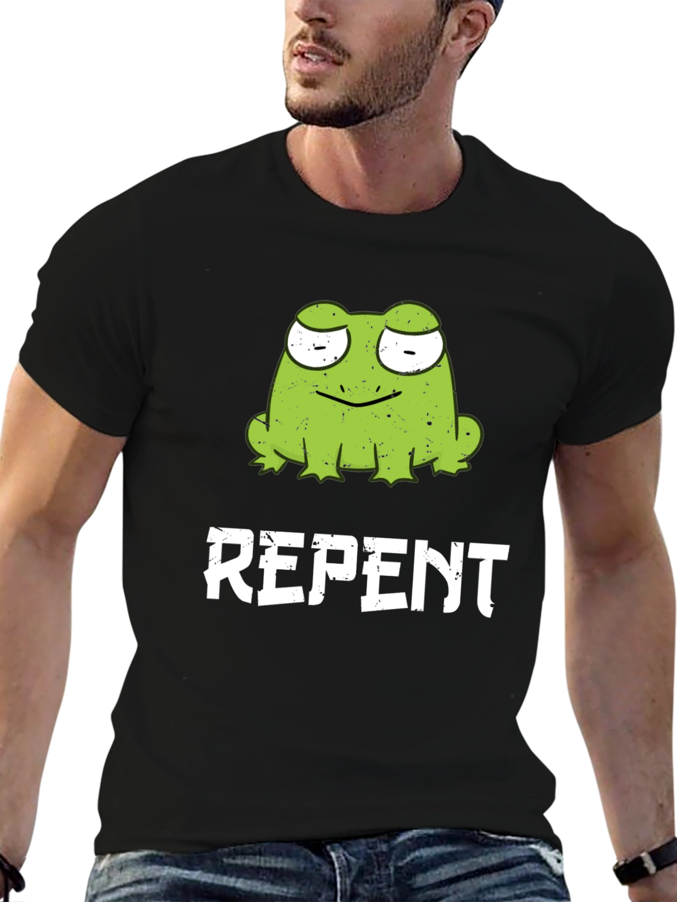 Frog Repent Graphic T-Shirt - Black Cotton Tee