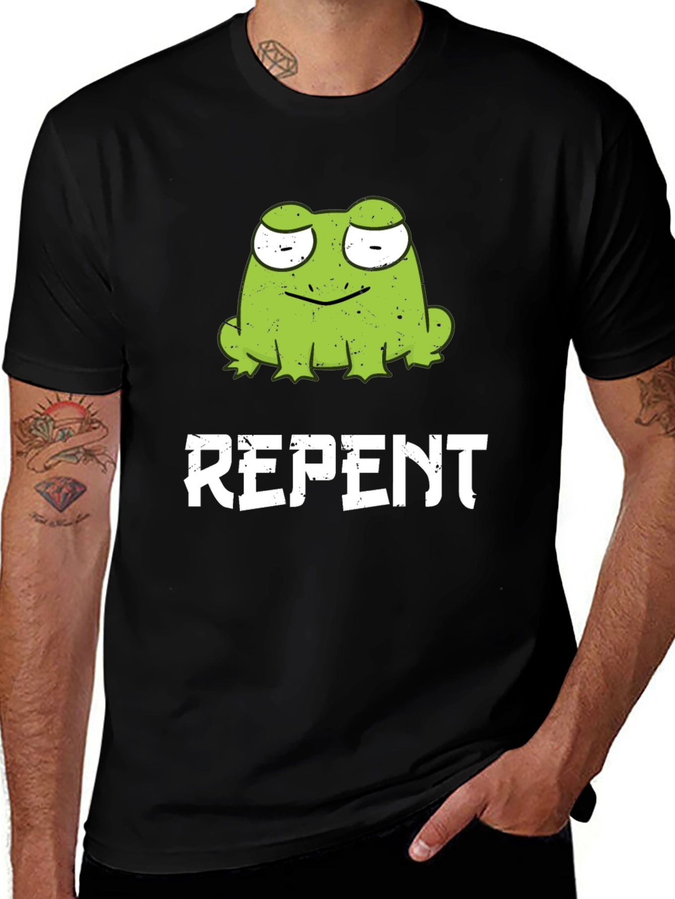 Frog Repent Graphic T-Shirt - Black Cotton Tee