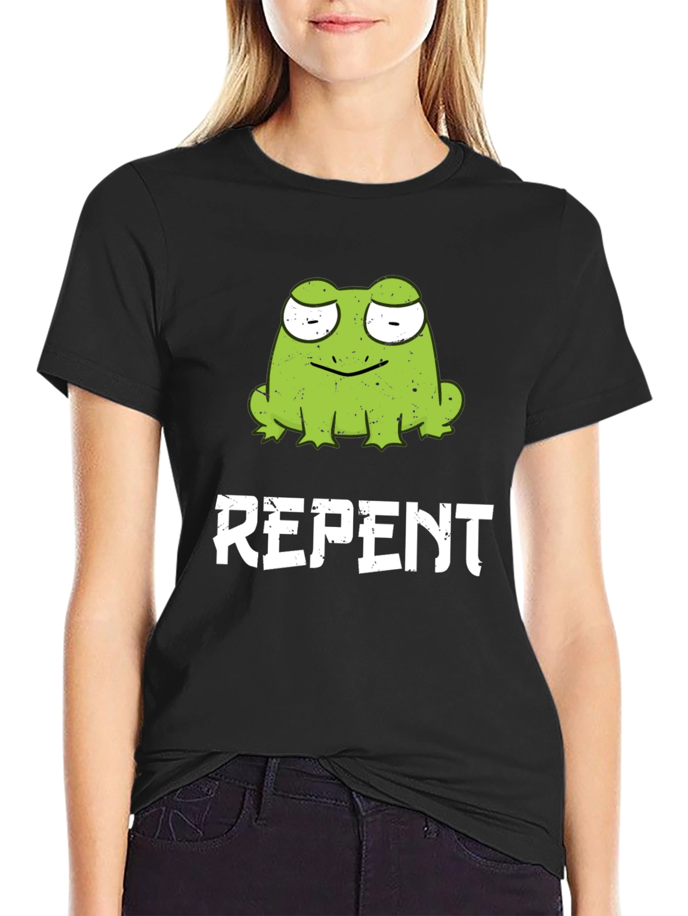 Frog Repent Graphic T-Shirt - Black Cotton Tee