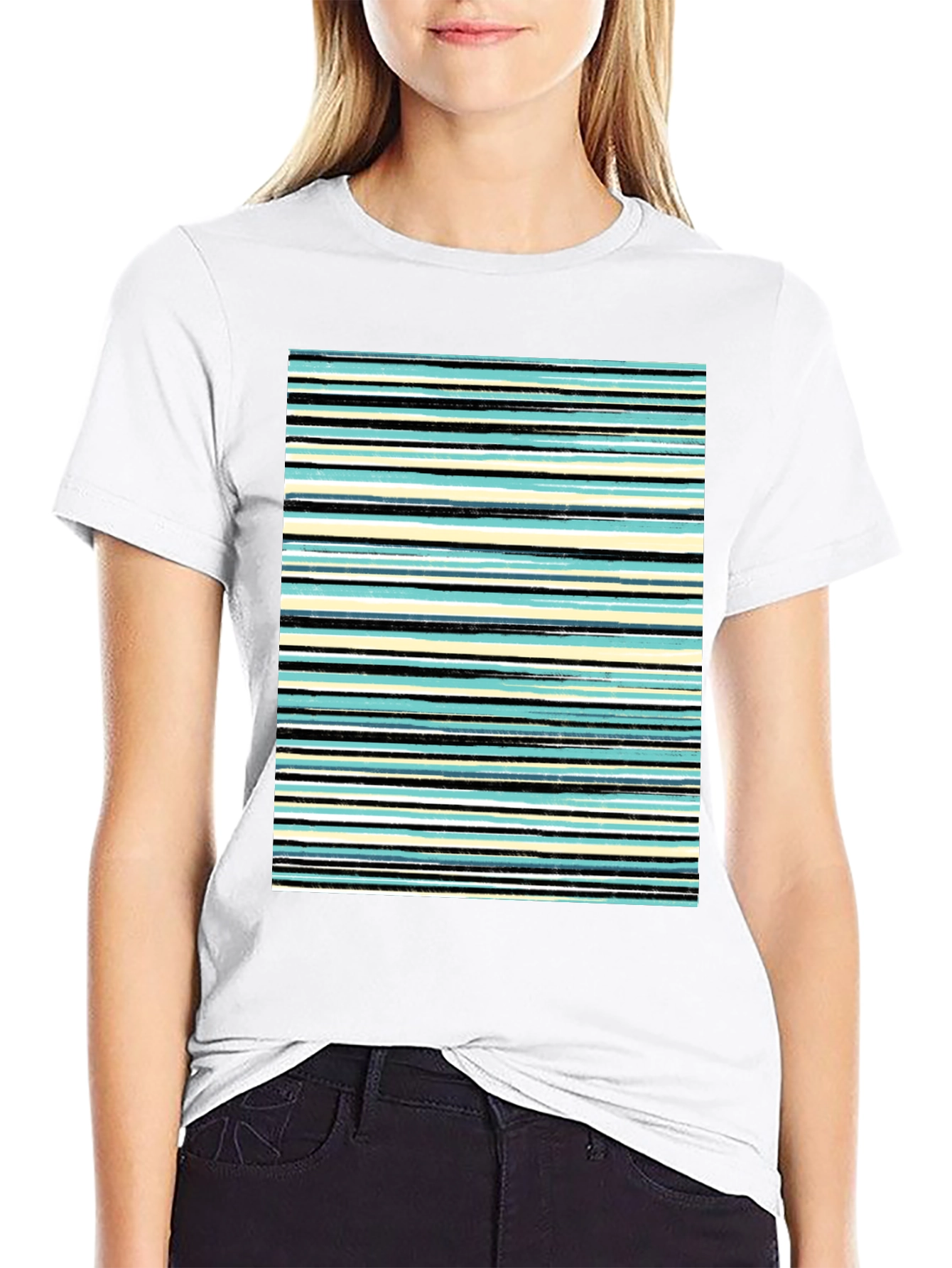 Striped Print Black T-Shirt