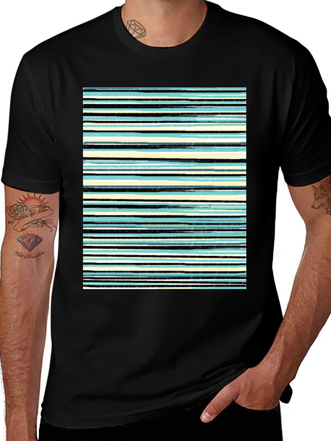 Striped Print Black T-Shirt