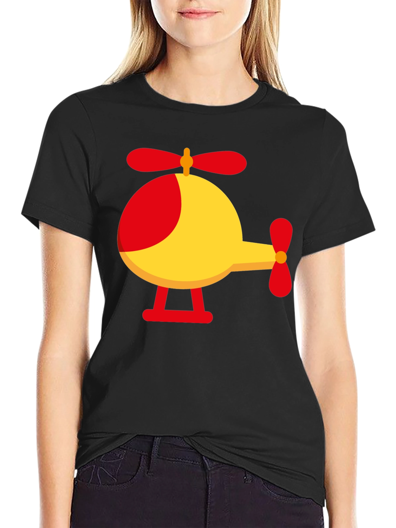 Helicopter Graphic Tee - Black Cotton Blend