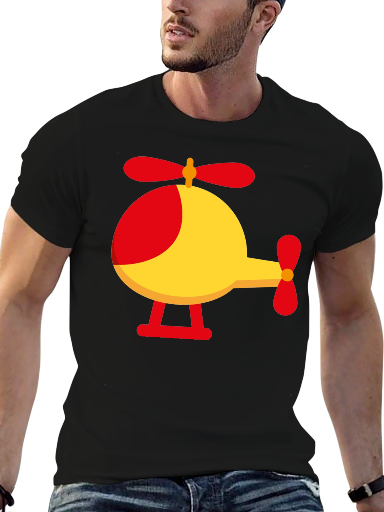 Helicopter Graphic Tee - Black Cotton Blend
