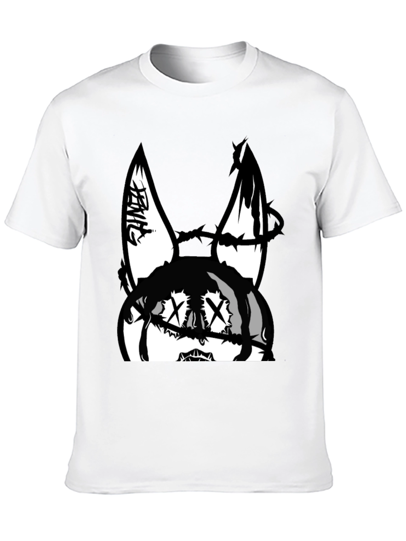 Edgy Bunny Graphic Tee - Black Cotton