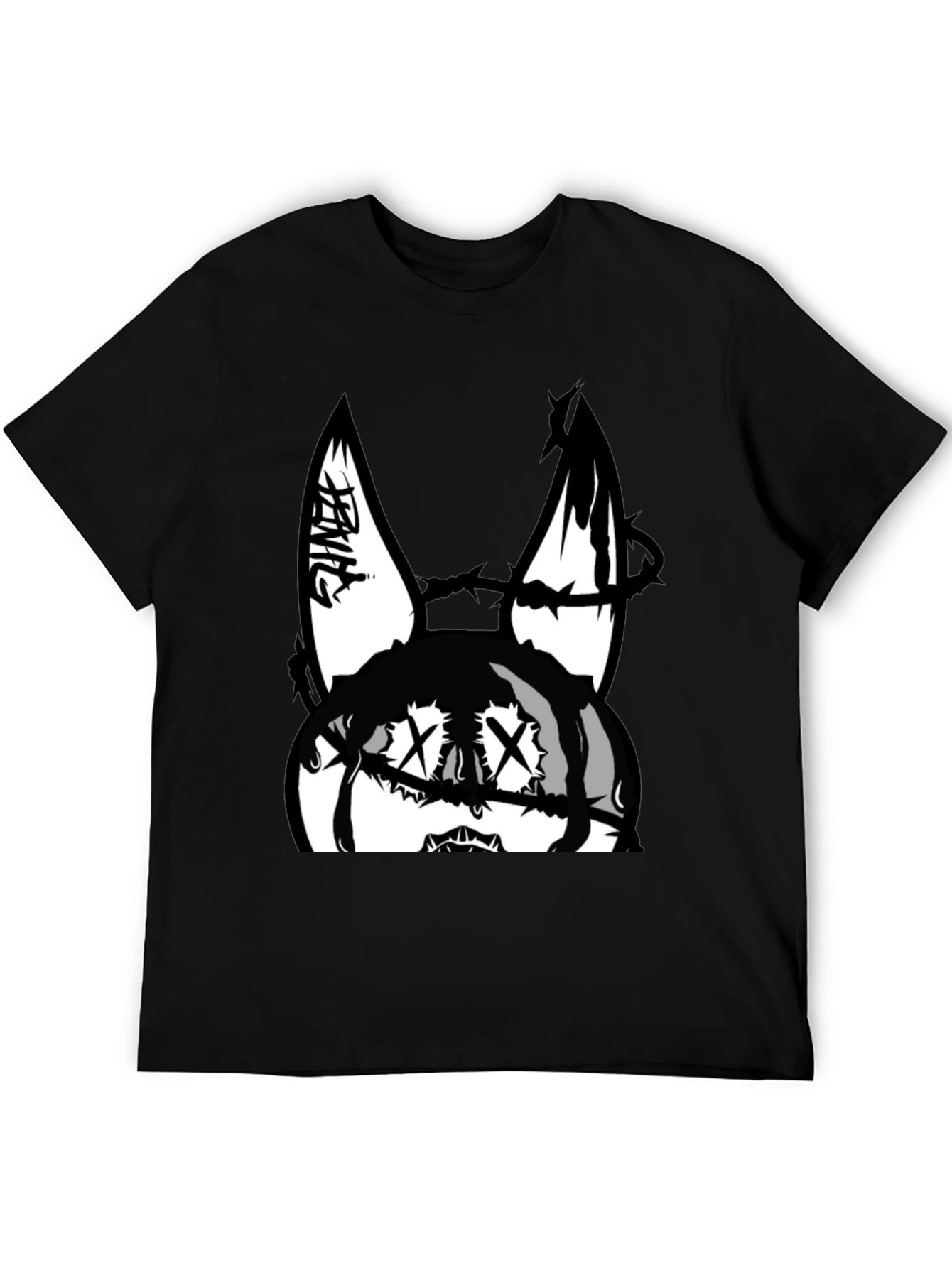 Edgy Bunny Graphic Tee - Black Cotton