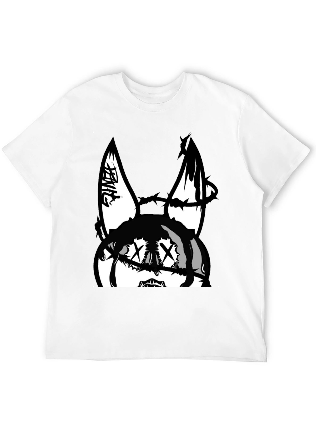 Edgy Bunny Graphic Tee - Black Cotton