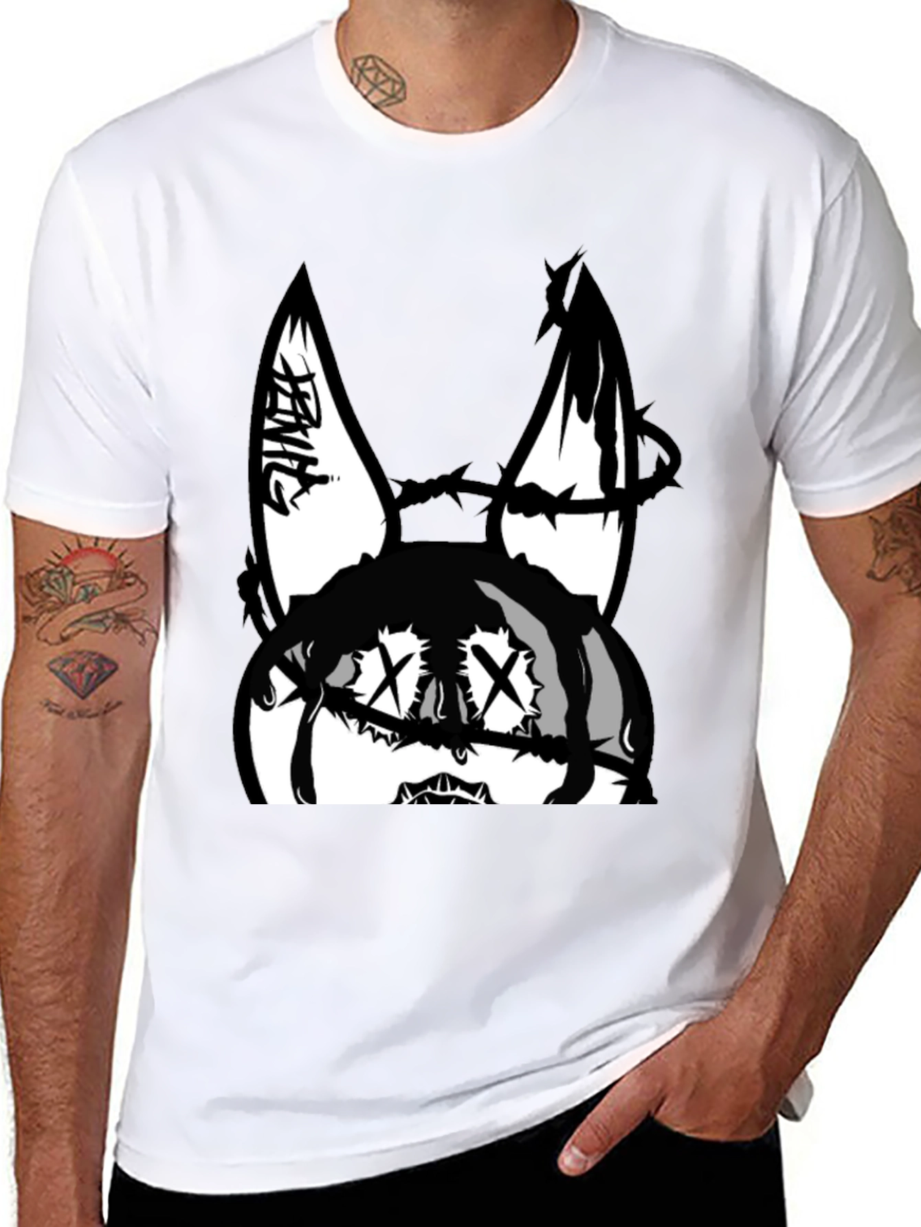 Edgy Bunny Graphic Tee - Black Cotton