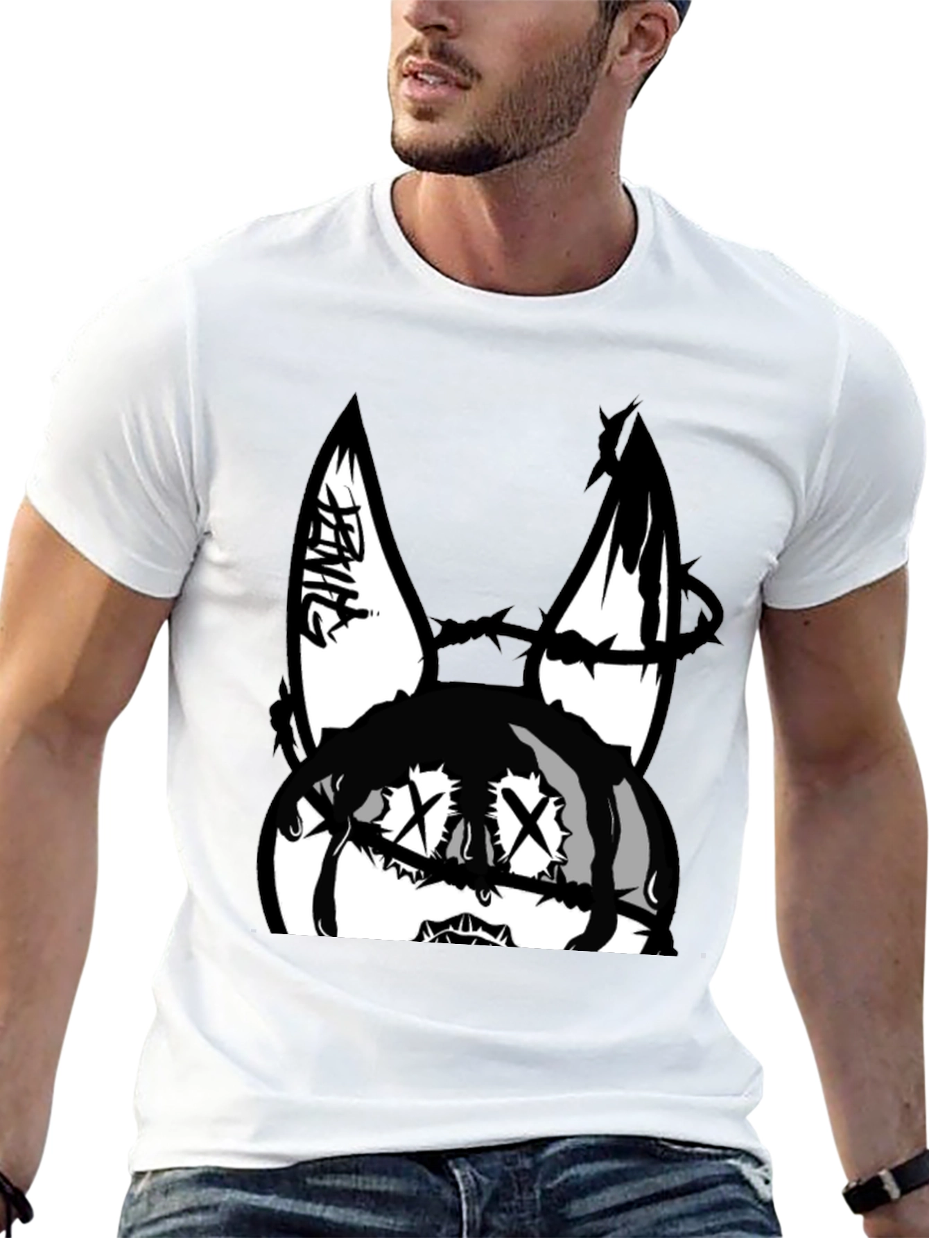 Edgy Bunny Graphic Tee - Black Cotton