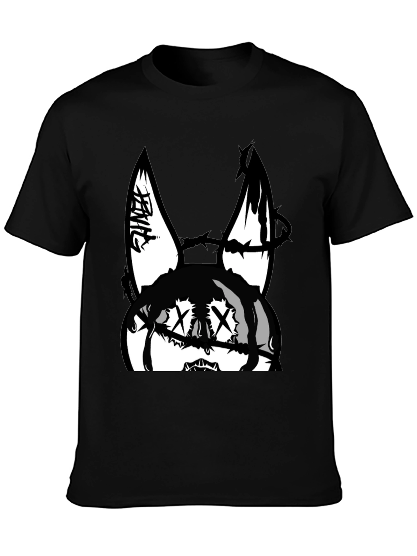 Edgy Bunny Graphic Tee - Black Cotton