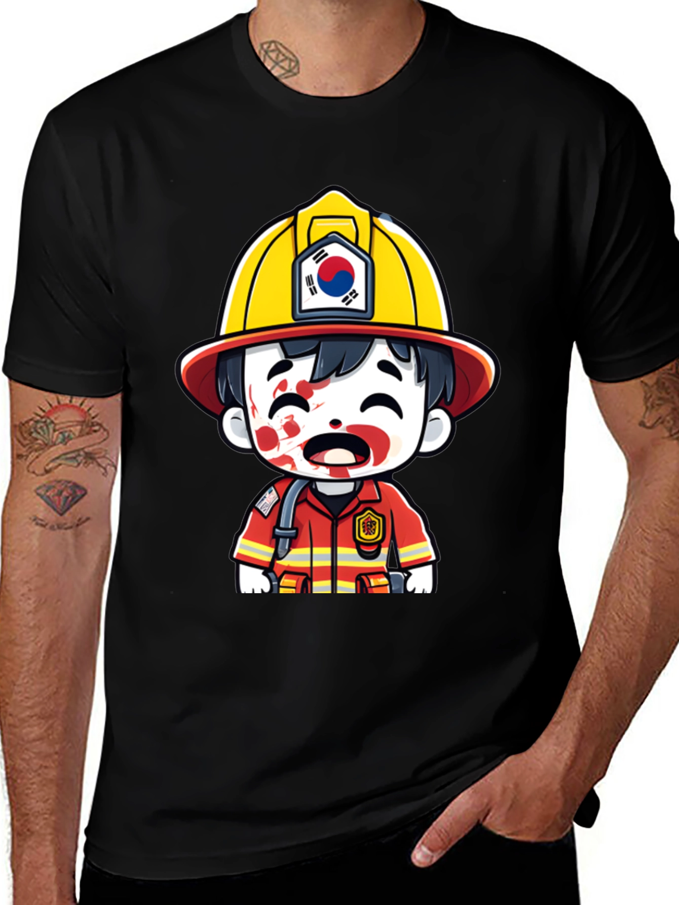 South Korean Firefighter Cartoon T-Shirt