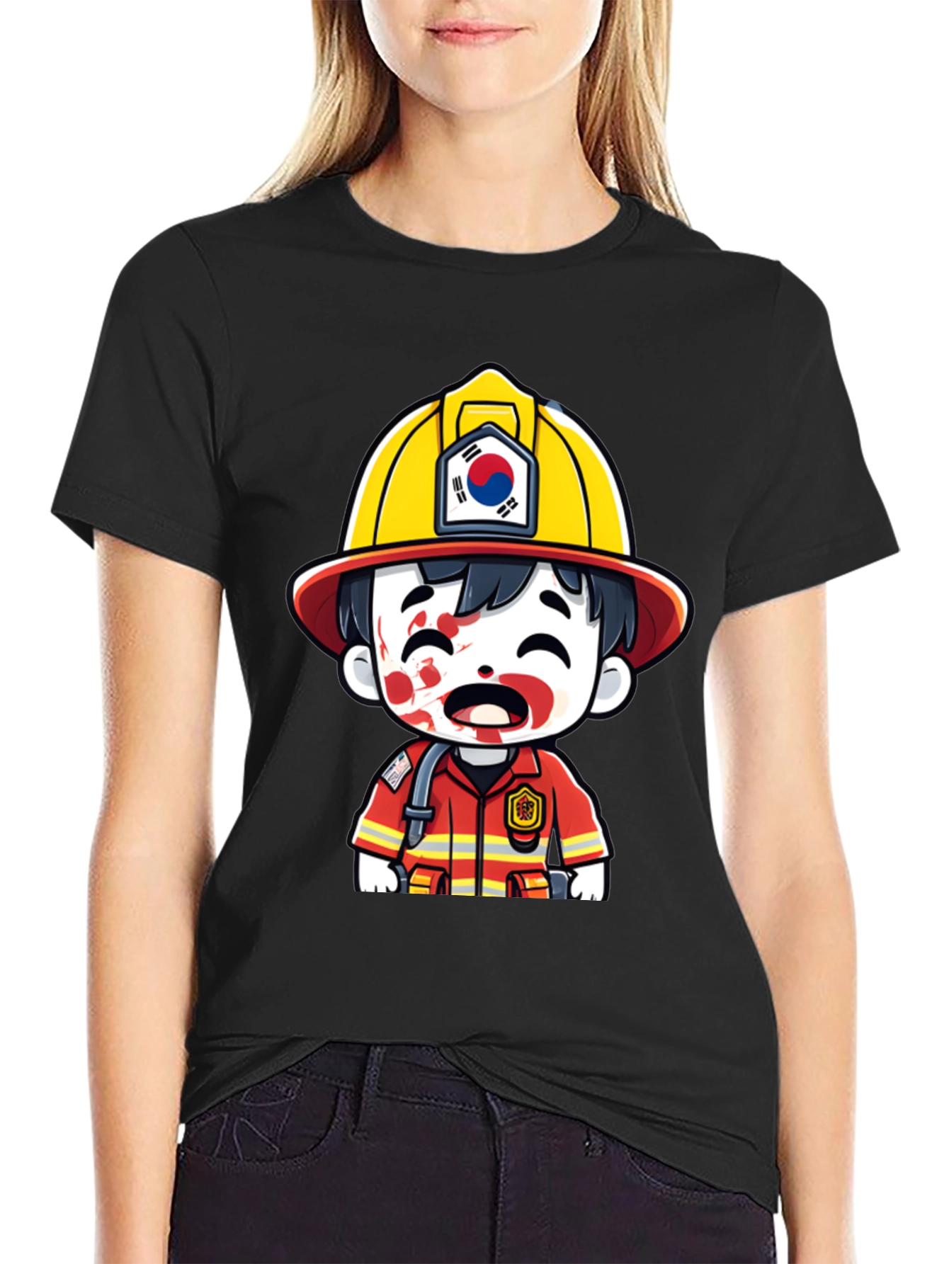 South Korean Firefighter Cartoon T-Shirt