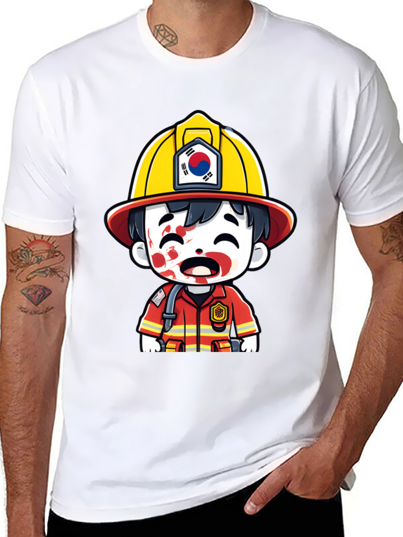 South Korean Firefighter Cartoon T-Shirt