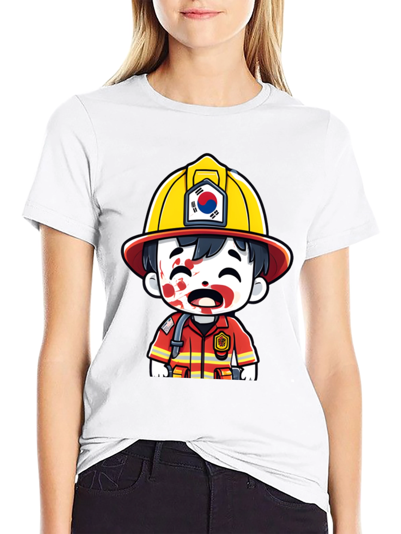 South Korean Firefighter Cartoon T-Shirt