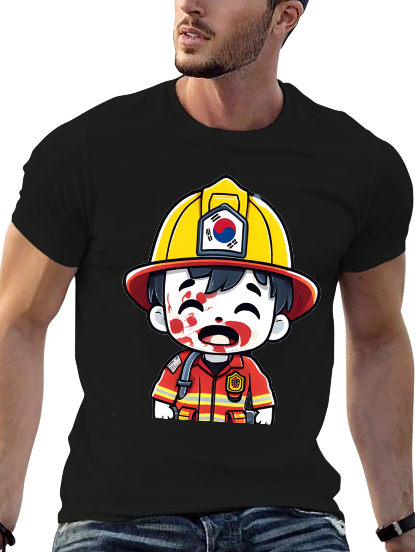 South Korean Firefighter Cartoon T-Shirt
