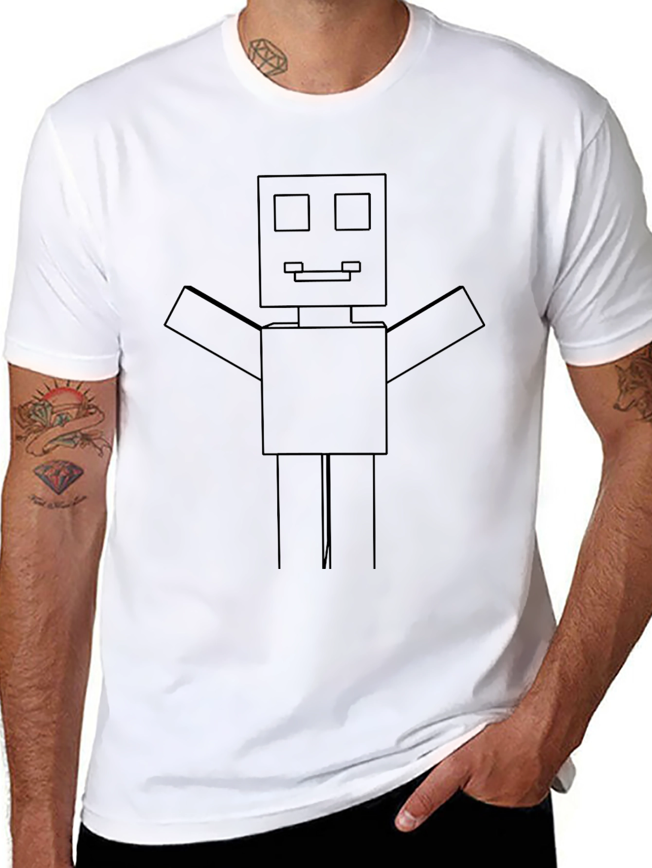 Geometric Robot Graphic Black T-Shirt