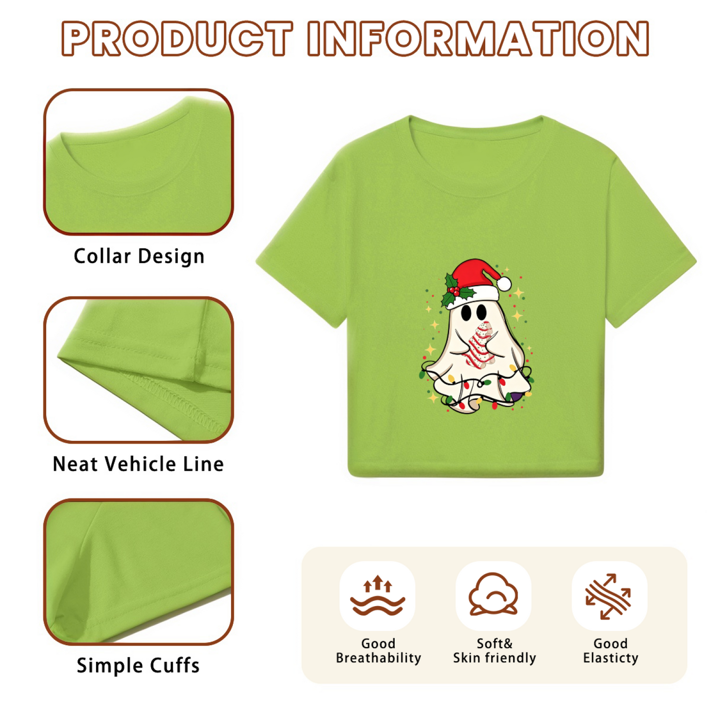 Spooky Cute Ghost Santa Hat Christmas Tree Cake Women Christmas Crop Top