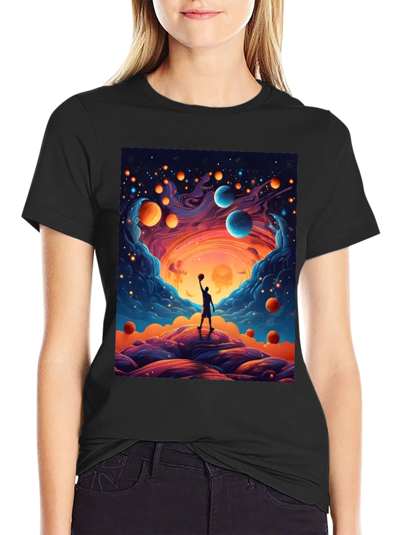 Cosmic Basketball T-Shirt - Dreamy Universe Design