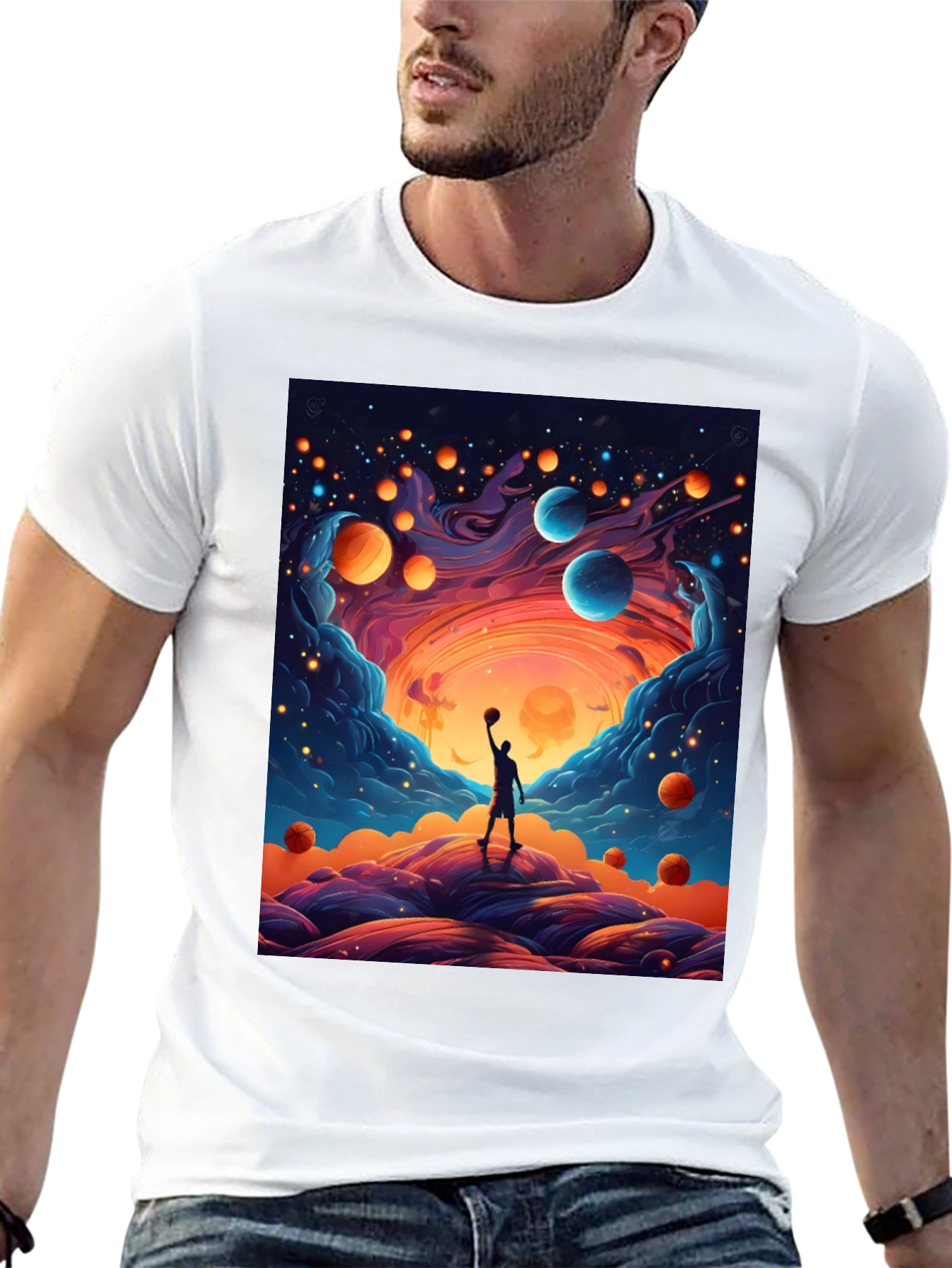 Cosmic Basketball T-Shirt - Dreamy Universe Design