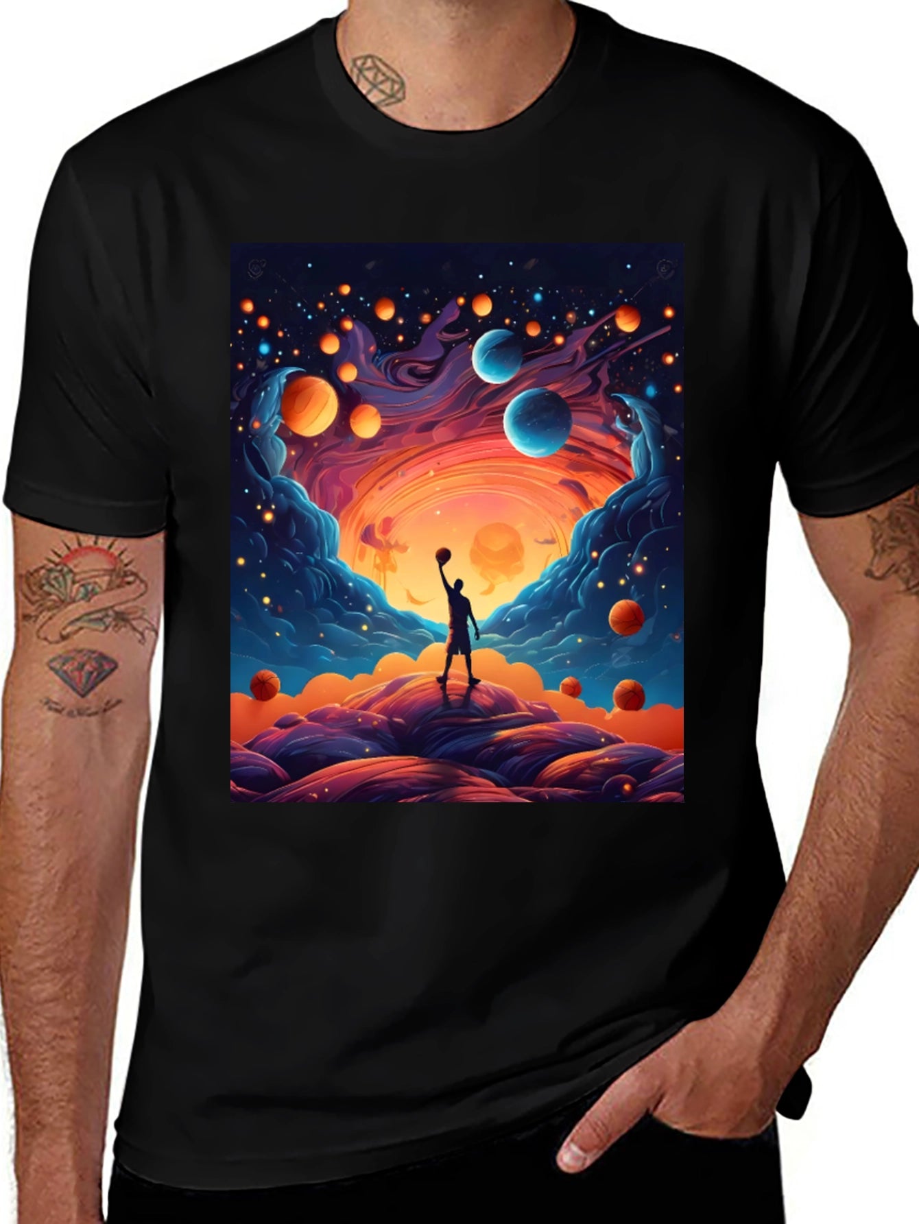 Cosmic Basketball T-Shirt - Dreamy Universe Design