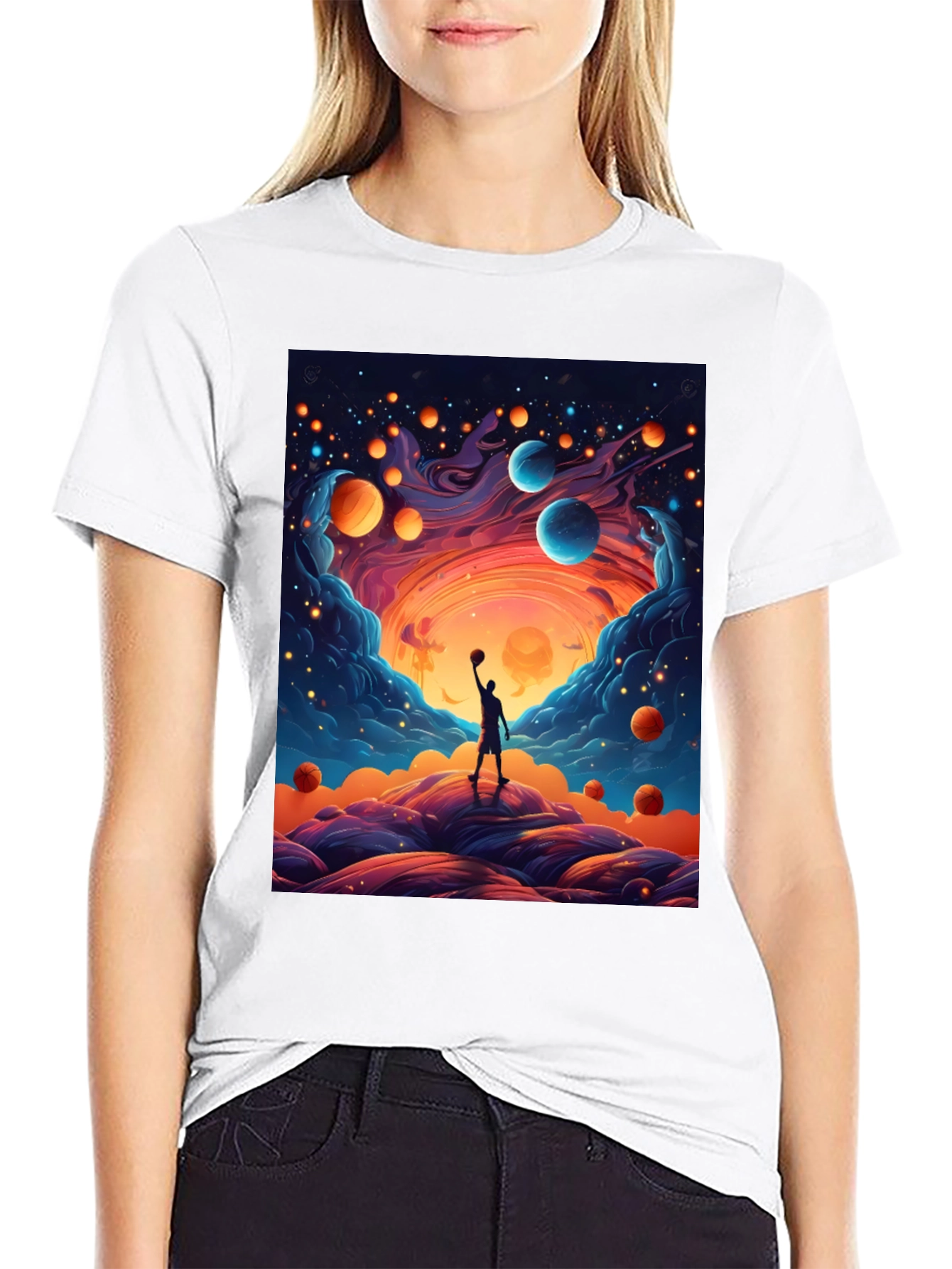 Cosmic Basketball T-Shirt - Dreamy Universe Design