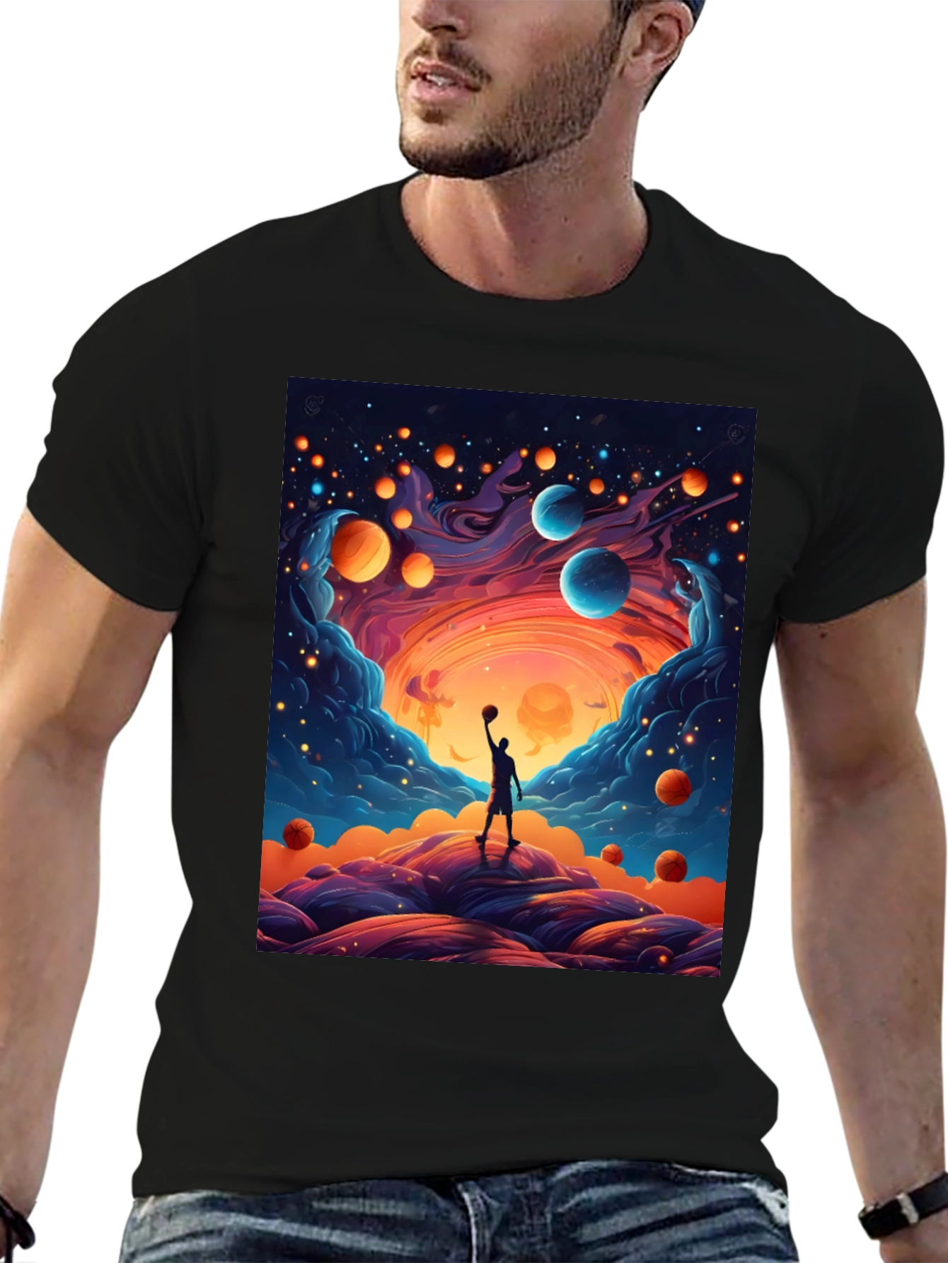 Cosmic Basketball T-Shirt - Dreamy Universe Design