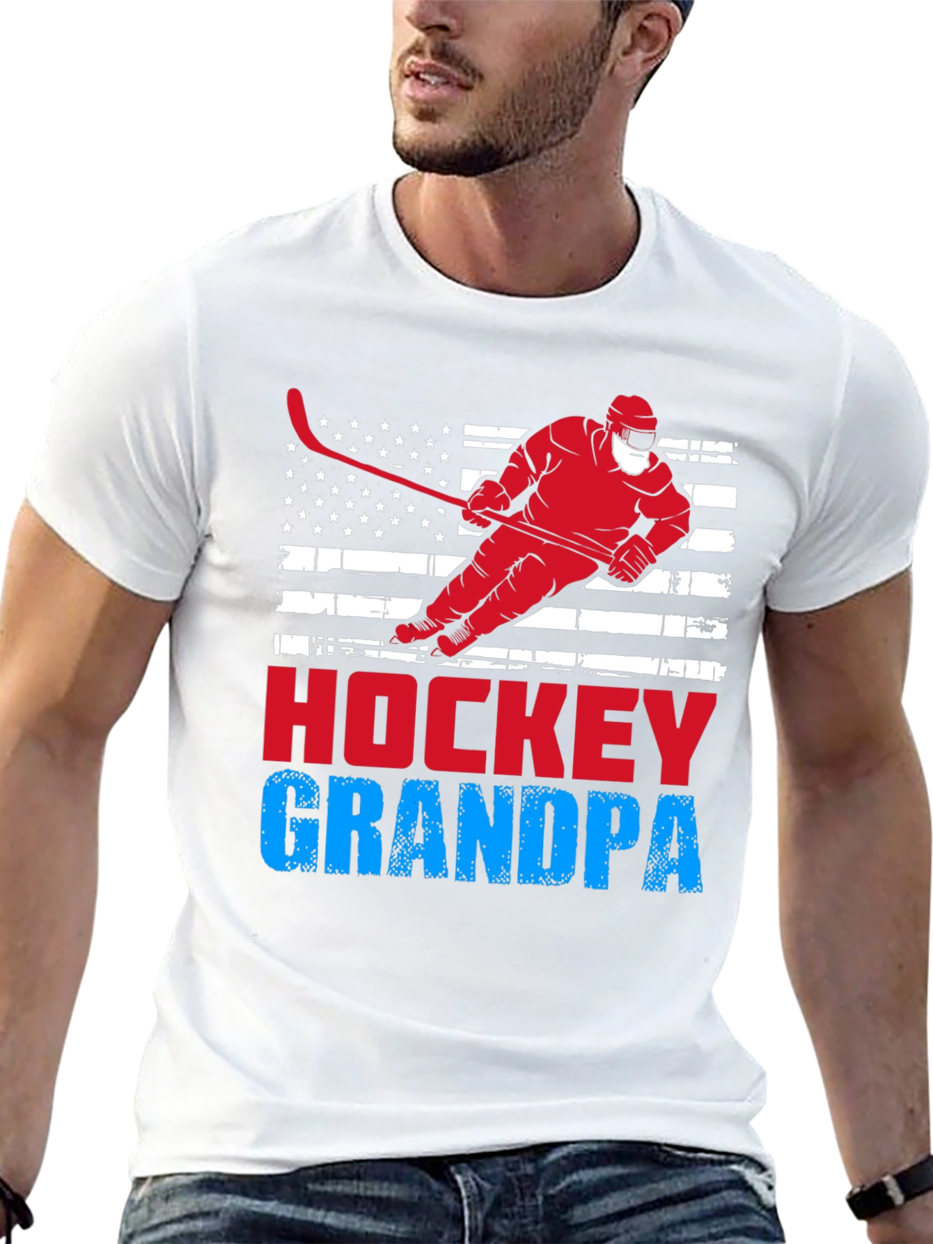 Hockey Grandpa USA Flag T-Shirt