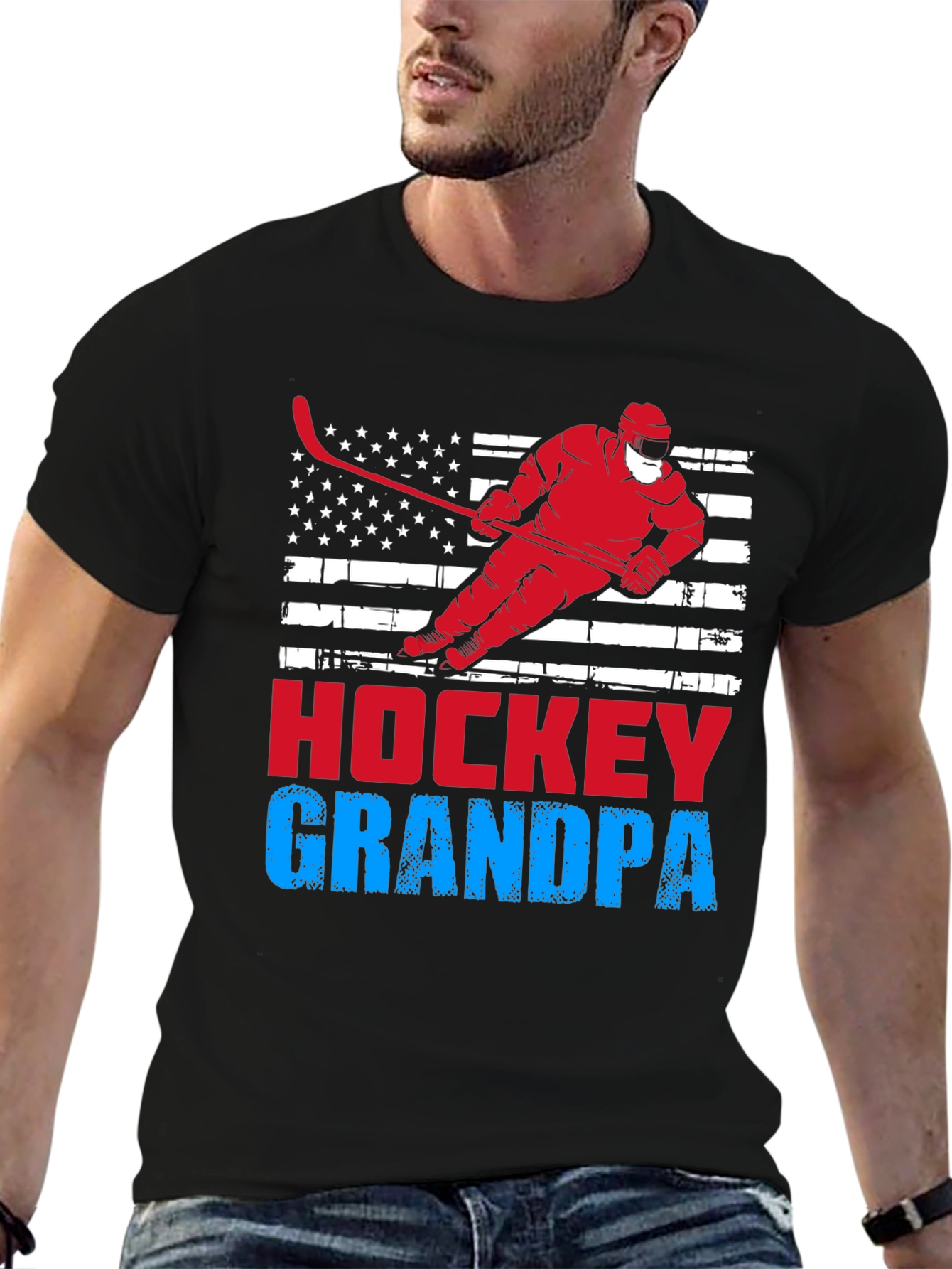 Hockey Grandpa USA Flag T-Shirt