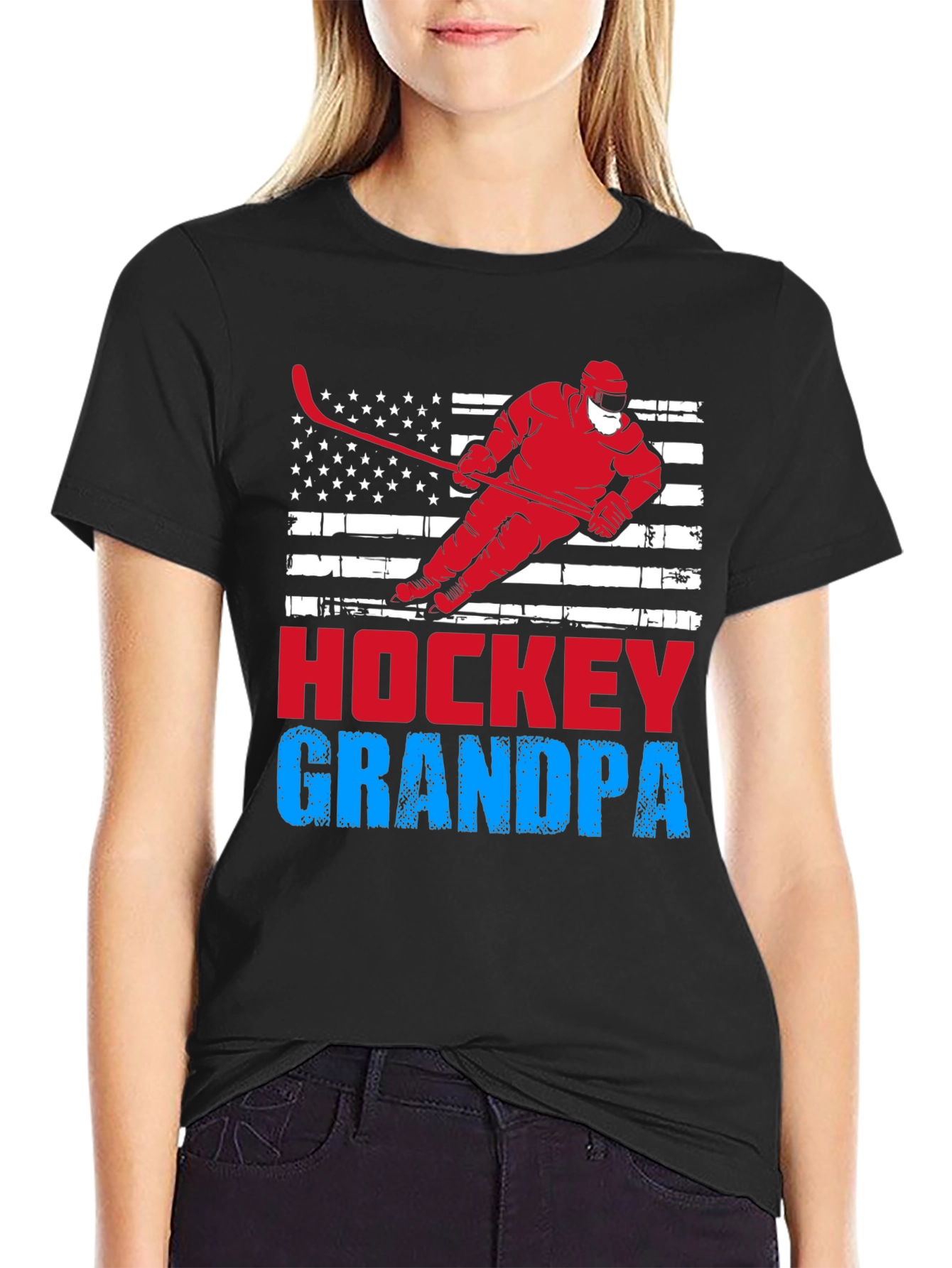 Hockey Grandpa USA Flag T-Shirt