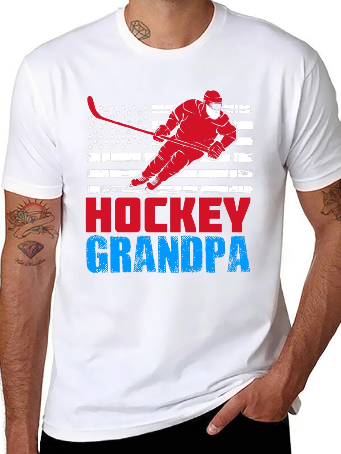 Hockey Grandpa USA Flag T-Shirt