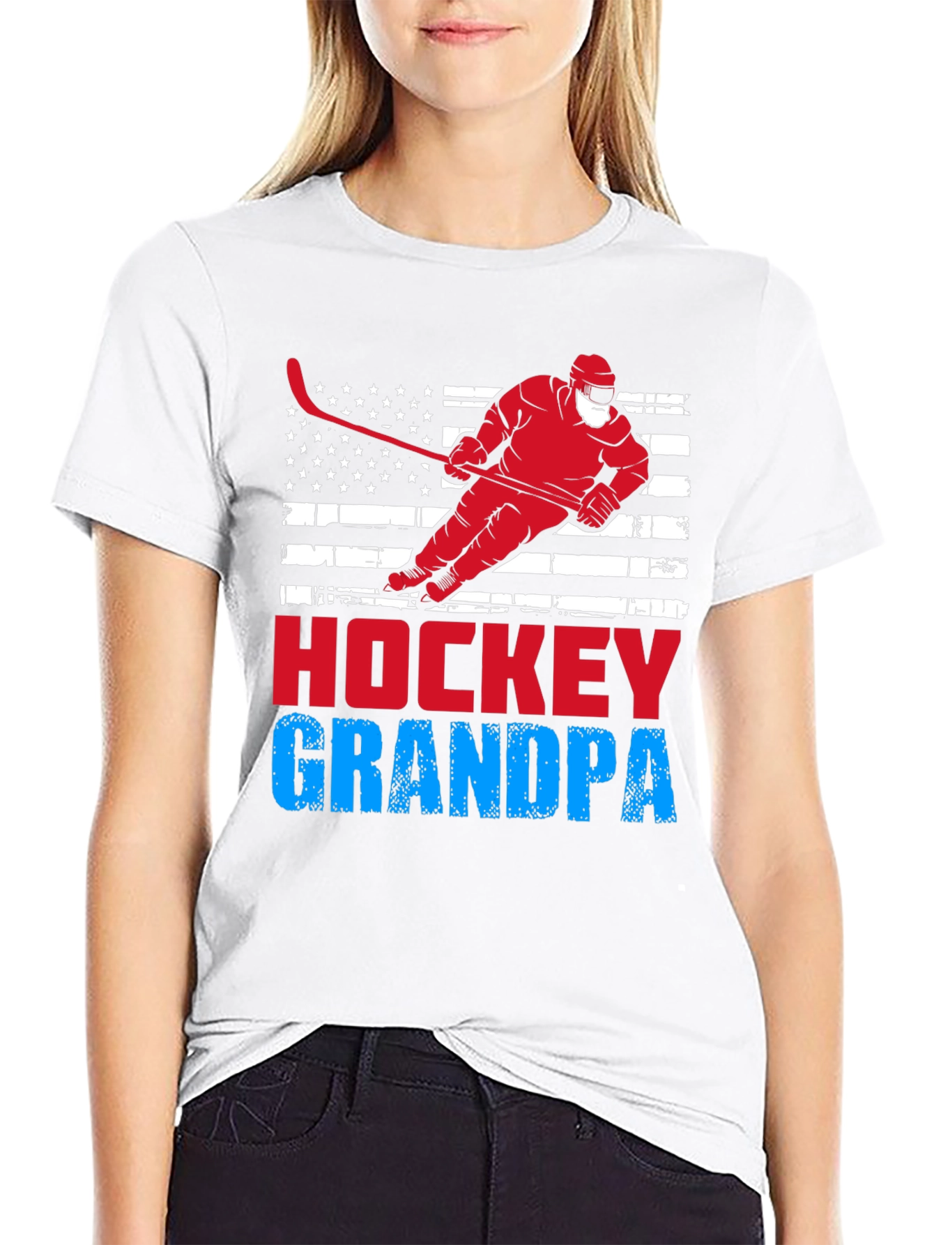 Hockey Grandpa USA Flag T-Shirt