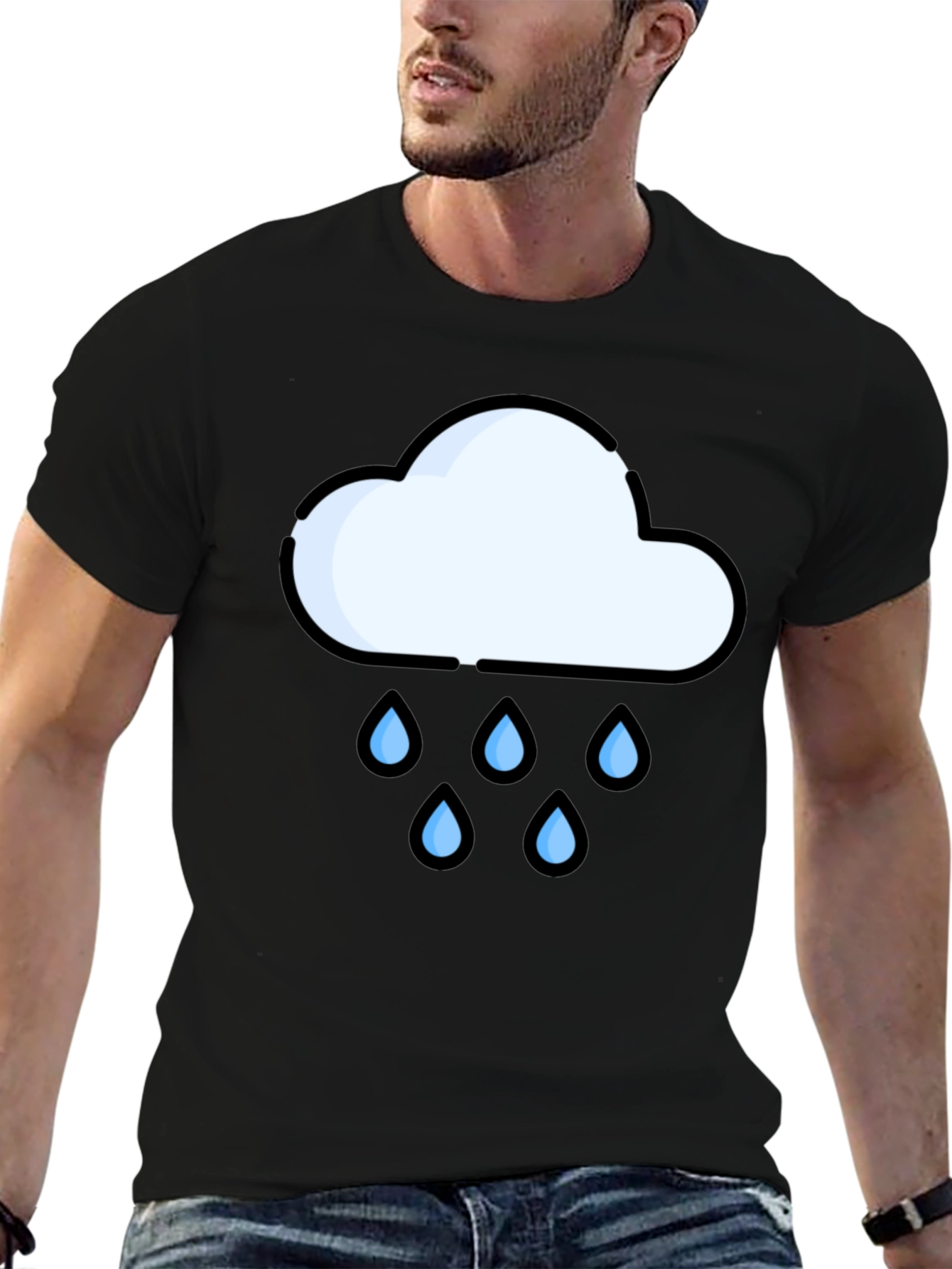 Rain Cloud Graphic Tee - Black Cotton T-Shirt