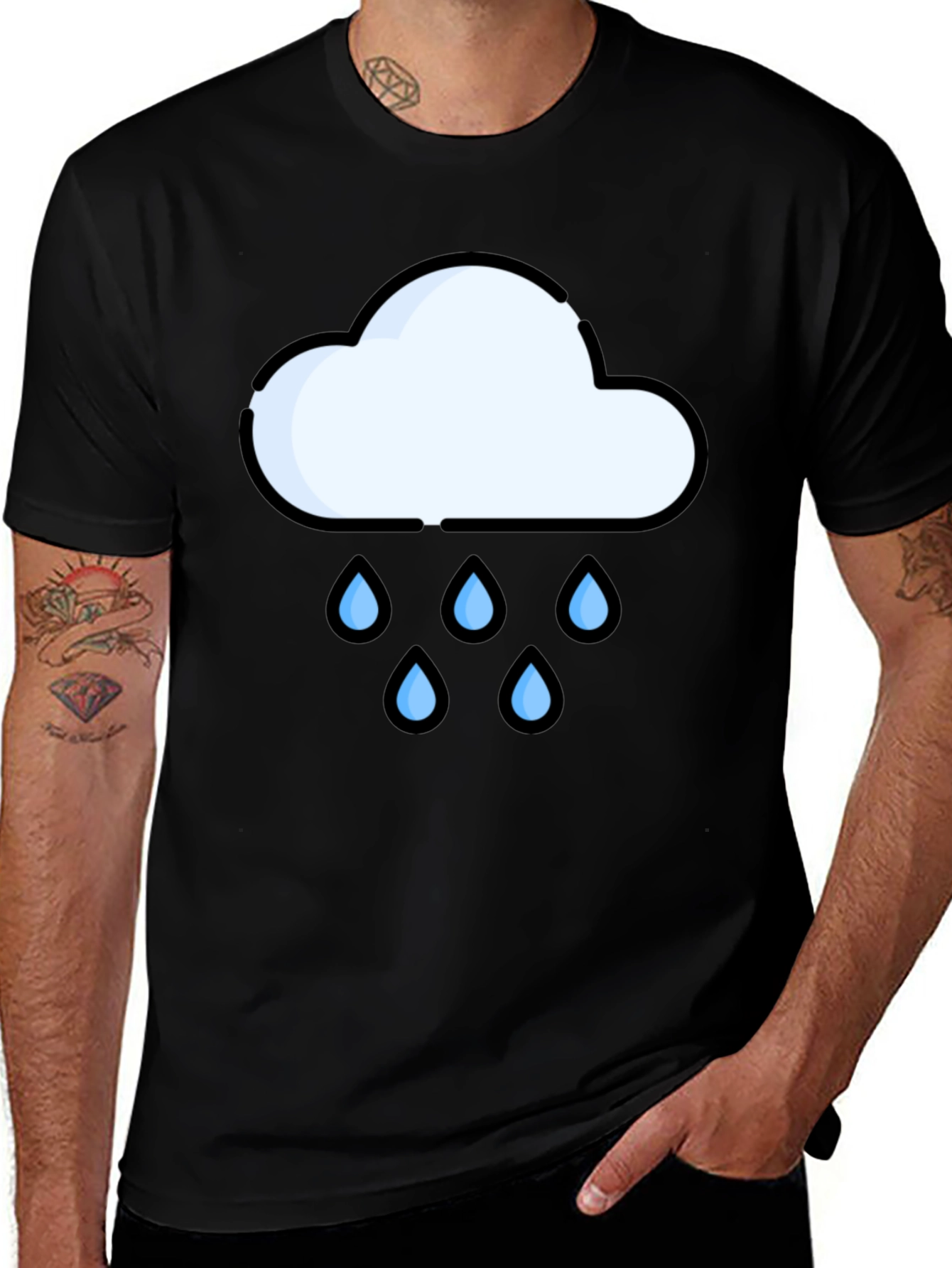 Rain Cloud Graphic Tee - Black Cotton T-Shirt